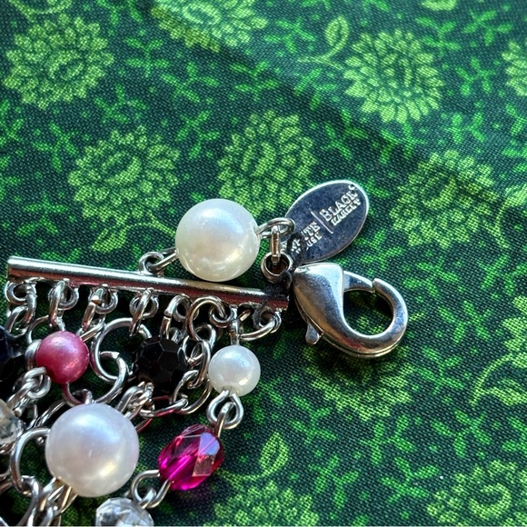 Cocktail chunky statement necklace pink black white pearl crystal multi-strand - Picture 4 of 9